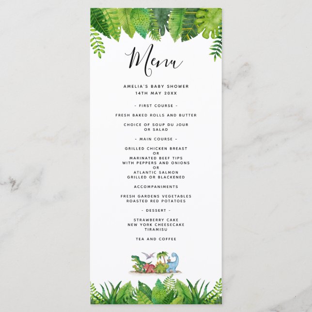 Dinosaur Baby Shower Menu Card (Front)