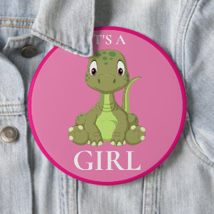 Dinosaur Baby Shower Pink Girl 6 Cm Round Badge