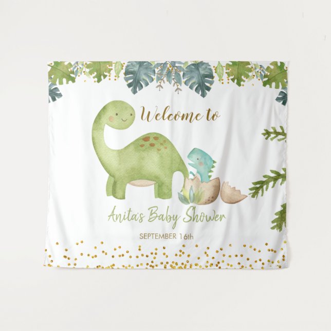Dinosaur Baby Shower Sign Tapestry (Front (Horizontal))