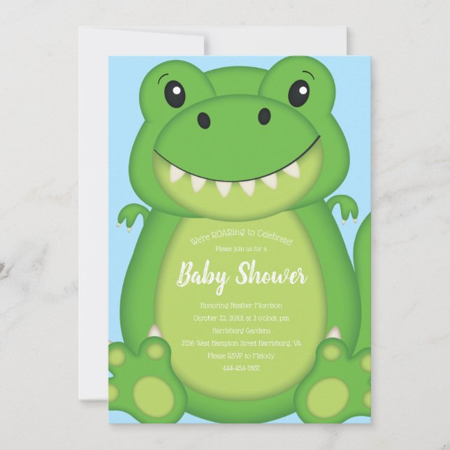 Dinosaur Baby Shower T-Rex Invitation (Front)
