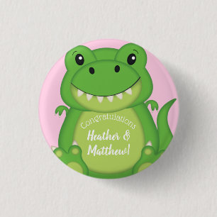 Dinosaur Baby Shower T-Rex Pink Girl 3 Cm Round Badge