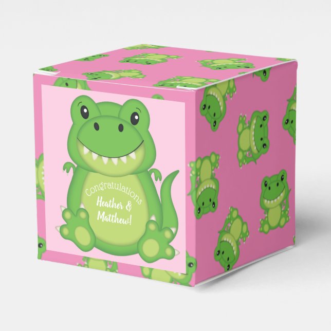 Dinosaur Baby Shower T-Rex Pink Girl Favour Box (Front Side)