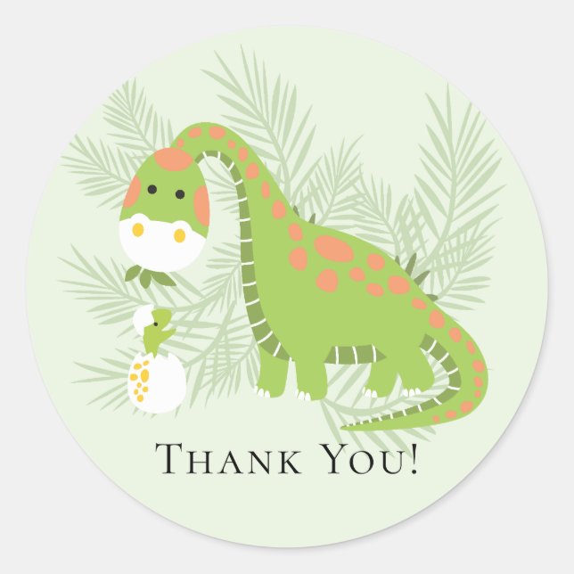 Dinosaur Baby Shower Thank You Favour Sticker (Front)