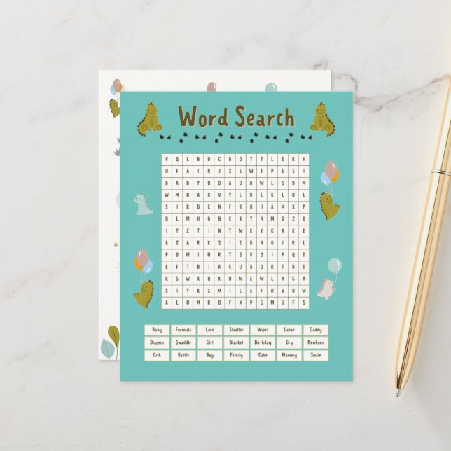 Dinosaur Baby Shower Word Search (Front/Back In Situ)