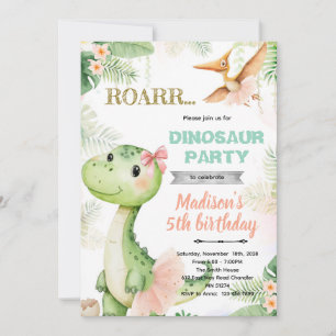 Dinosaur ballerina birthday party invitation