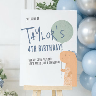 Dinosaur & Balloon Boy Birthday Party Welcome Sign