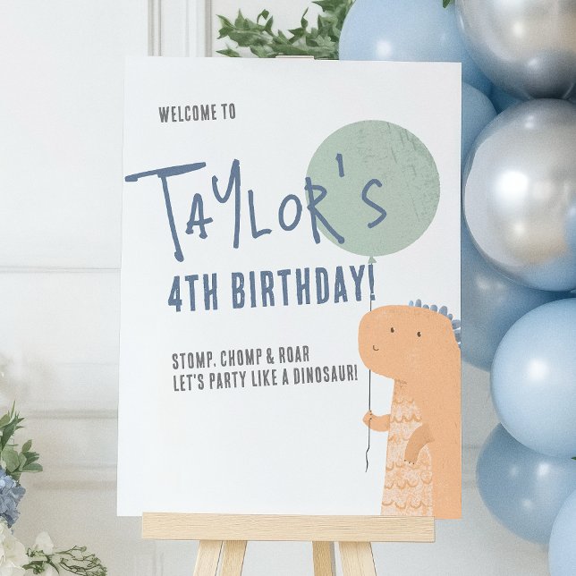 Dinosaur & Balloon Boy Birthday Party Welcome Sign (Creator Uploaded)