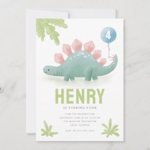Dinosaur Balloon Kid's Birthday Invitation