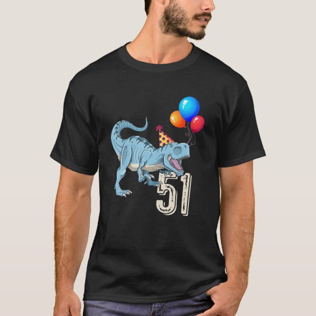 Dinosaur Balloon T Rex 51St Birthday Kid Boy Girl T-Shirt (Front)