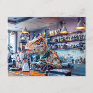 Dinosaur Barista in a Modern Café Holiday Postcard