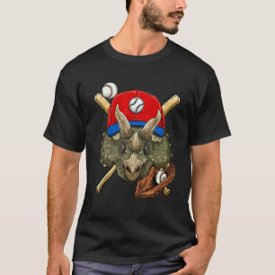 Dinosaur Baseball Player Triceratops Pitcher Catch T-Shirt