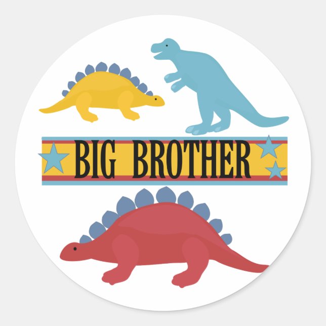 Dinosaur Big Brother Classic Round Sticker (Front)