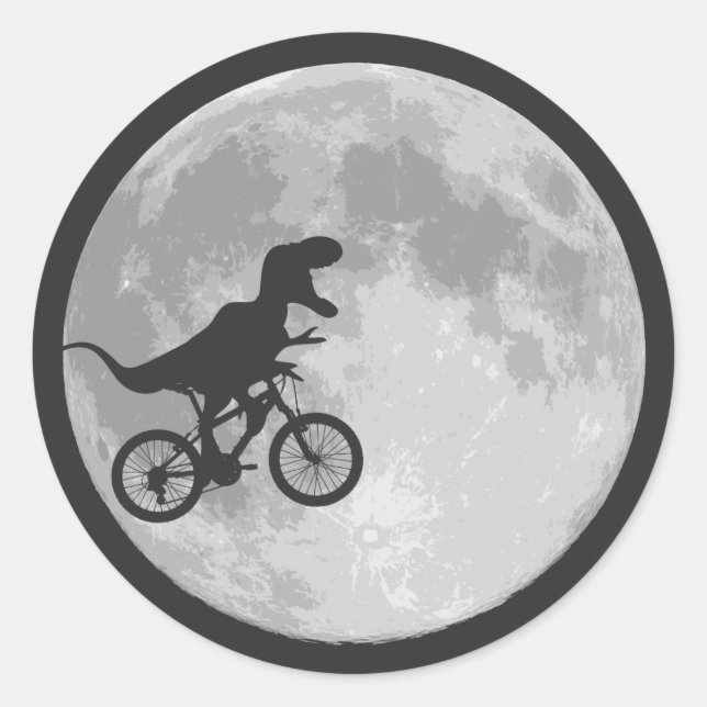 Dinosaur Bike and moon retro 80s Dino Classic Round Sticker (Front)