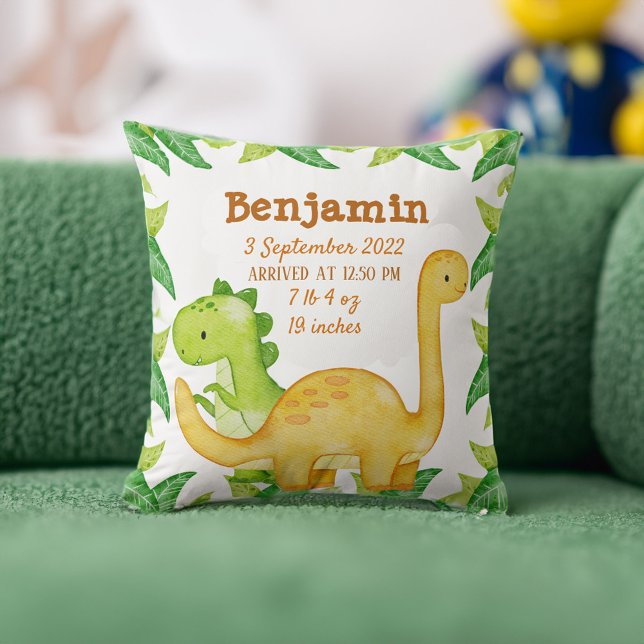 Dinosaur birth stat birth announcement  cushion (Dinosaur birth stat birth announcement throw pillow cute bay gifts baby shower gift ideas)