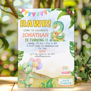 Dinosaur Birthday 2 for Boys Rawr Dino party Invitation