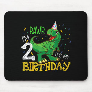 Dinosaur Birthday 2 Years Old Boy Girl Funny Quote Mouse Pad