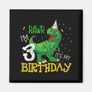 Dinosaur Birthday 3 Years Old Boy Girl Funny Quote Magnet