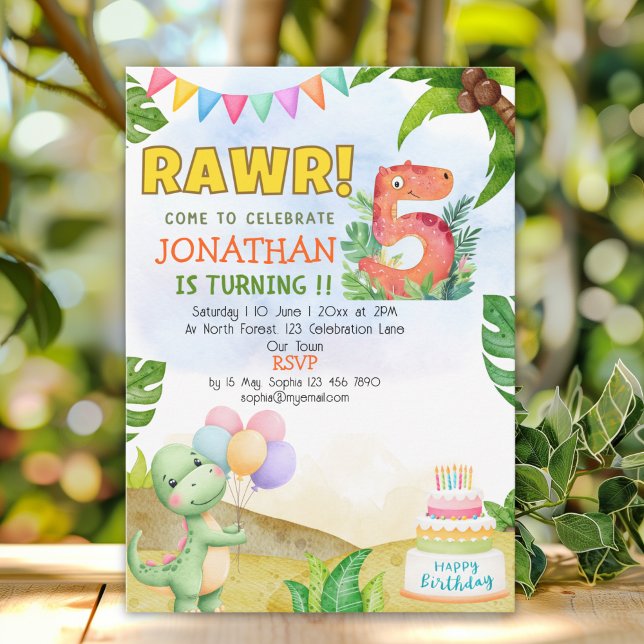 Dinosaur Birthday 5th for Boys | Rawr Dinosaur  Invitation (Creator Uploaded)