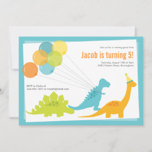 Dinosaur Birthday Balloon Blue Green Party Invitation