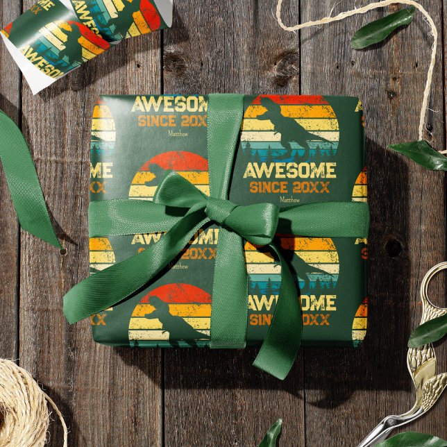 Dinosaur Birthday Boy Awesome Since Birth Year Wrapping Paper (Creator Uploaded)