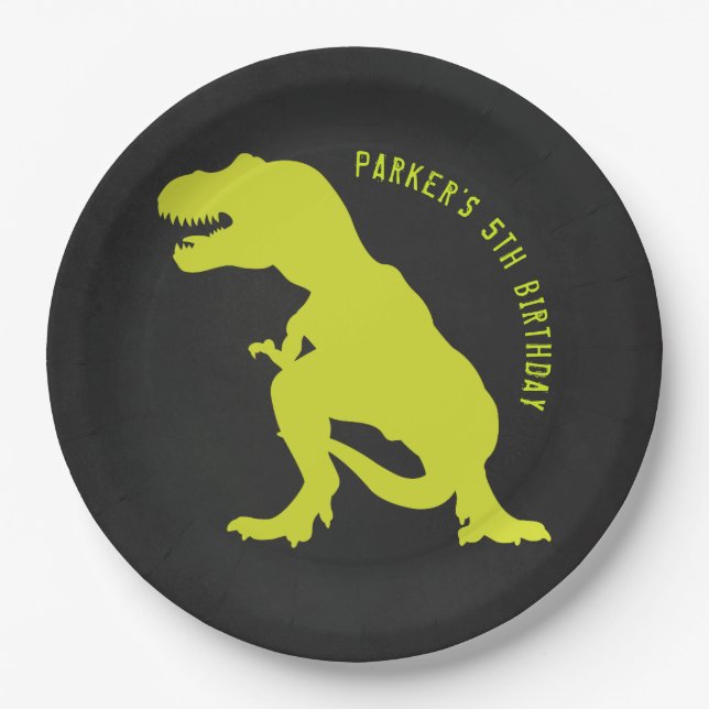 Dinosaur Birthday Chalkboard Paper Plate (Front)