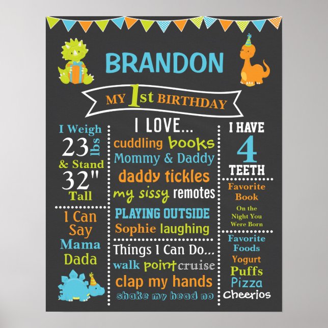 Dinosaur Birthday Chalkboard Sign (Front)