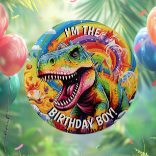 dinosaur birthday colourful cute classic round sticker