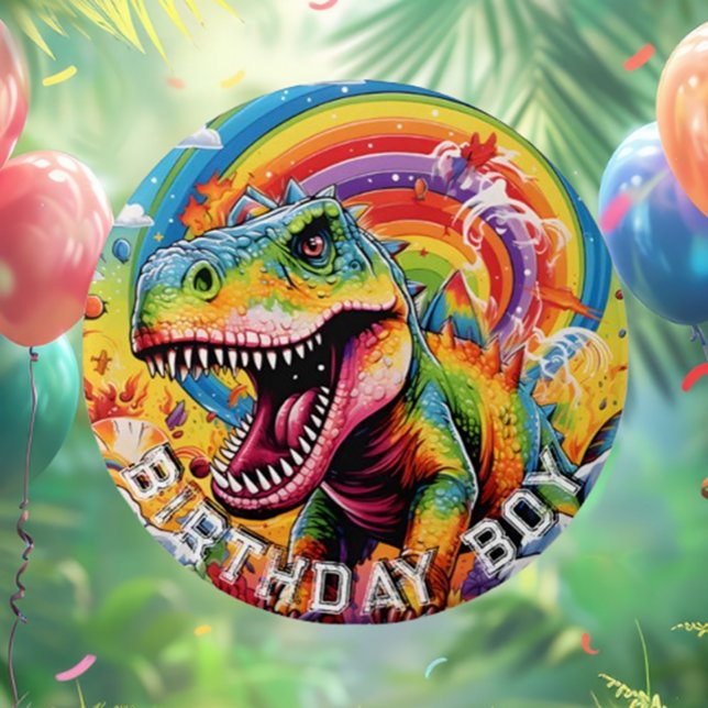 dinosaur birthday colourful cute round paper coaster (Cute Colorful Dinosaur Birthday Coasters for Fun Parties!)