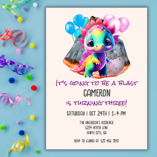 Dinosaur Birthday Colourful To Be a Blast Any Age  Invitation