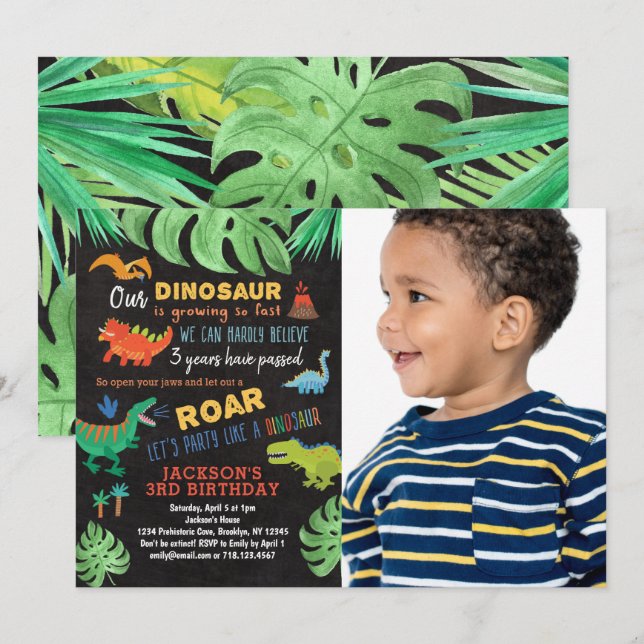 Dinosaur Birthday Dino Party Photo Invitation (Front/Back)