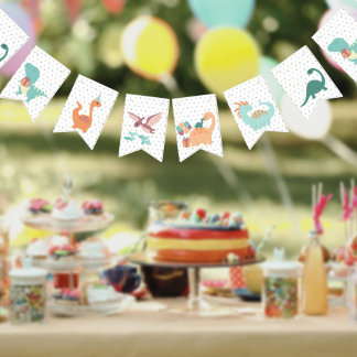 Dinosaur birthday friends neutral pastel bunting 