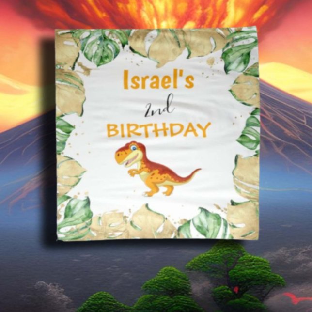 Dinosaur BIRTHDAY Gold Backdrop Tapestry (Perfect for a dinosaur-themed party, this gold accent will bring joy and excitement to the celebrati)
