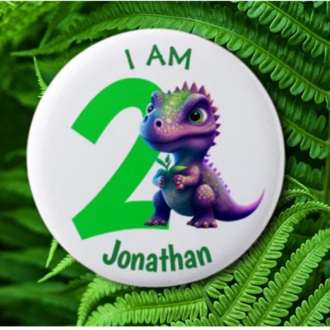 Dinosaur birthday Green 6 Cm Round Badge (Fun Jurassic Dinosaur Collection/Pin Set)