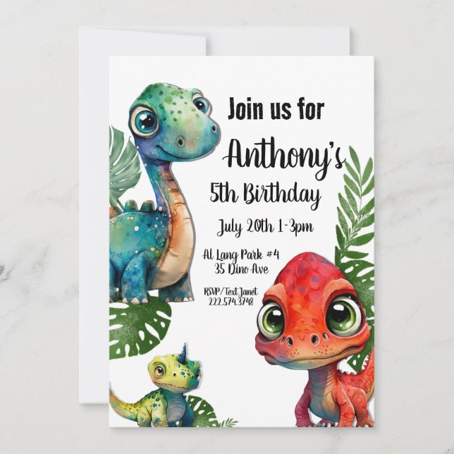 Dinosaur Birthday,  Invitation (Front)
