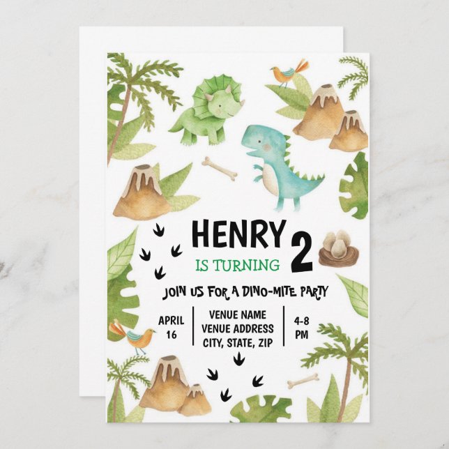 Dinosaur Birthday Invitation (Front/Back)