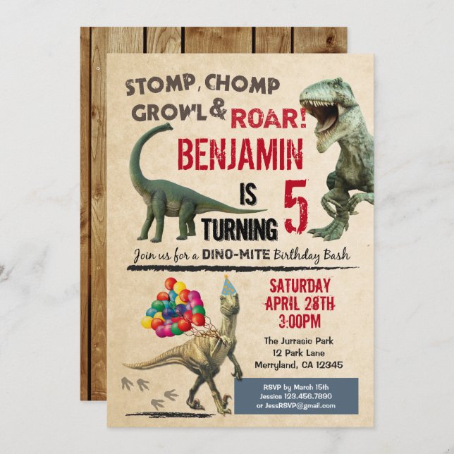 Dinosaur birthday invitation (Front/Back)
