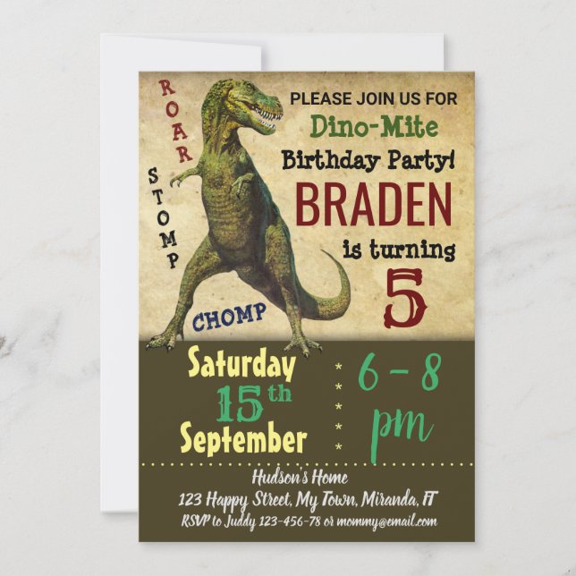 Dinosaur birthday invitation (Front)