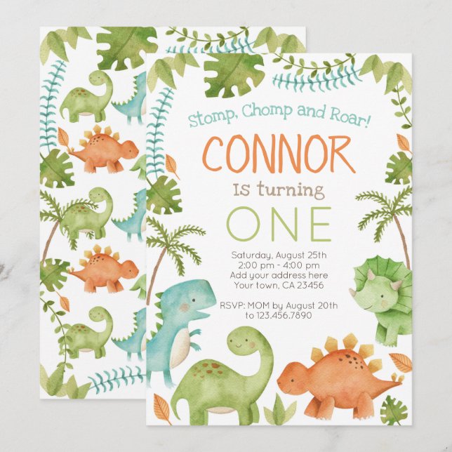 Dinosaur Birthday Invitation (Front/Back)