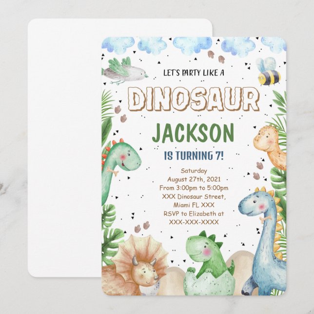 Dinosaur Birthday Invitation (Front/Back)