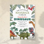 Dinosaur Birthday Invitation<br><div class="desc">Kids dinosaur birthday invitations featuring a simple plain white background,  jungle green foliage,  a collection of watercolor dinosaurs,  and a modern personalised birthday template that is easy to customise.</div>