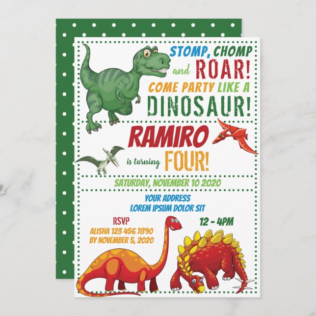Dinosaur Birthday Invitation (Front/Back)