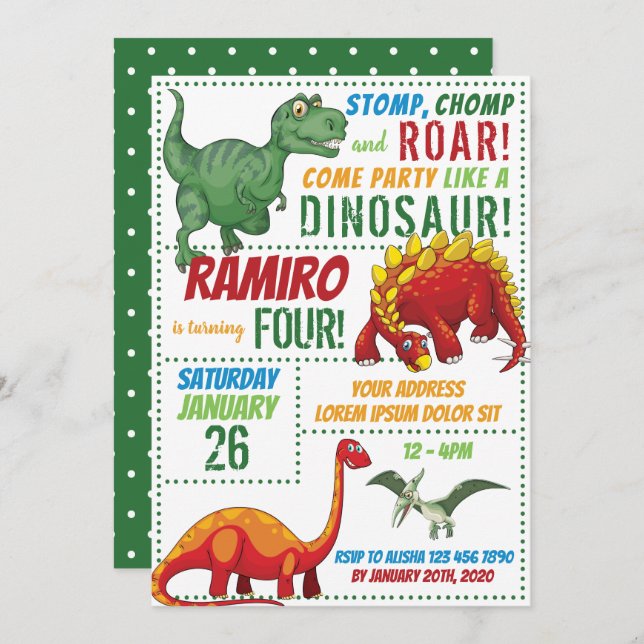 Dinosaur Birthday Invitation (Front/Back)