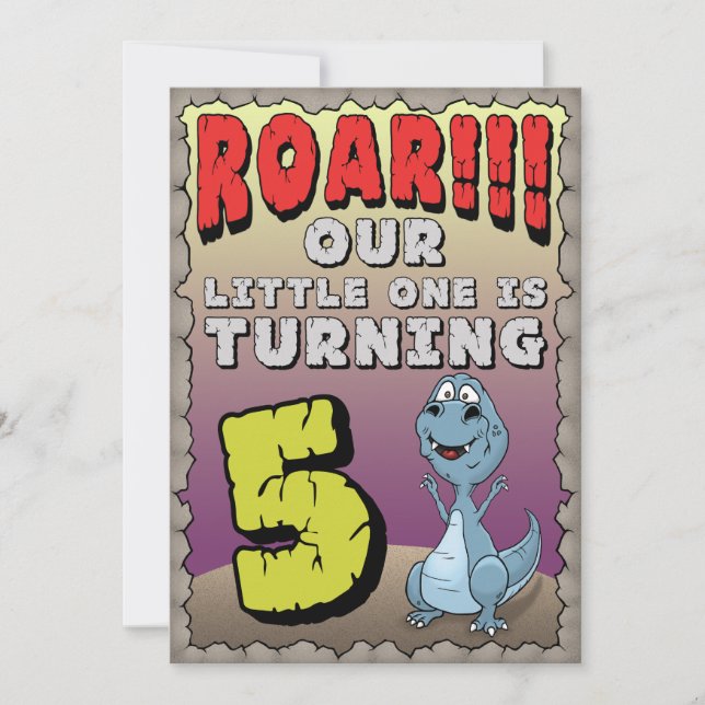 Dinosaur Birthday Invitation 5 Year Old (Front)