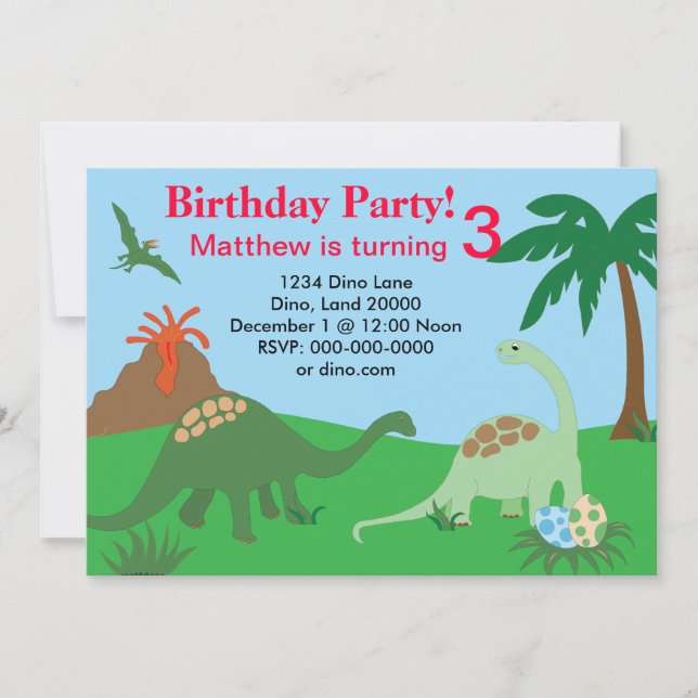 Dinosaur Birthday Invitation 5x7 (Front)