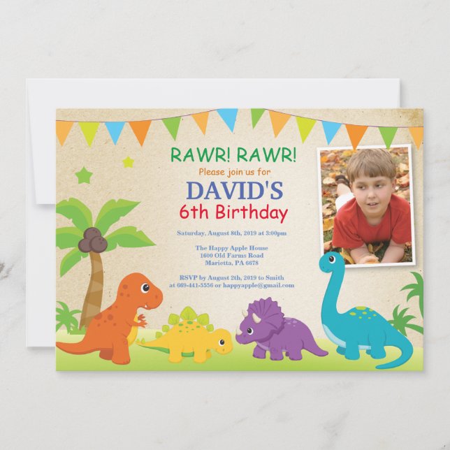Dinosaur Birthday Invitation Dino Party (Front)