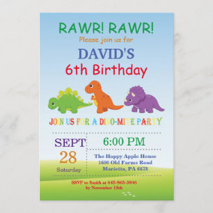 Dinosaur Birthday Invitation Dino Party