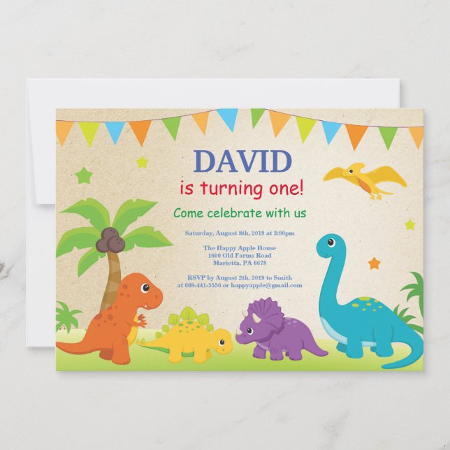 Dinosaur Birthday Invitation Dino Party (Front)