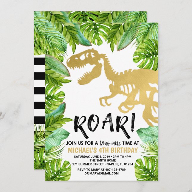 Dinosaur birthday invitation Dino Party Boy (Front/Back)