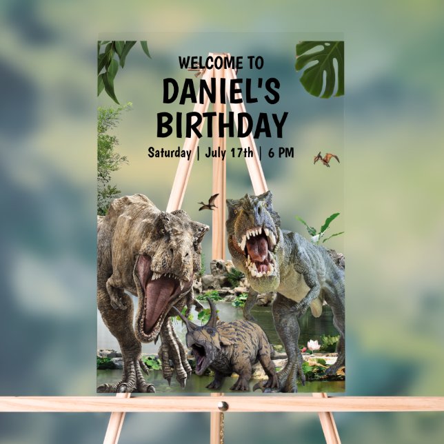 Dinosaur birthday invitation Dino T-Rex birthday Acrylic Sign (Neutral)