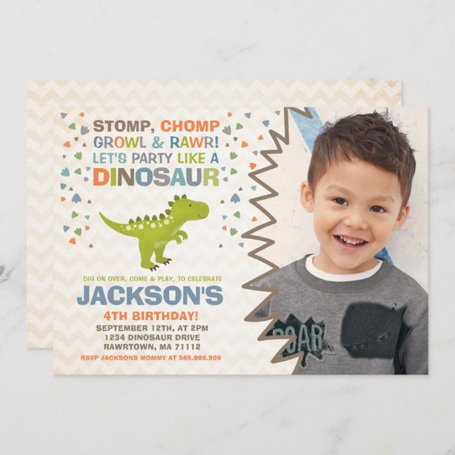 Dinosaur Birthday Invitation Dinosaur Dig Party (Front/Back)